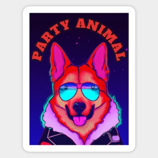 Party Animal Police K9 Dog Synthwave Retro Background Sticker